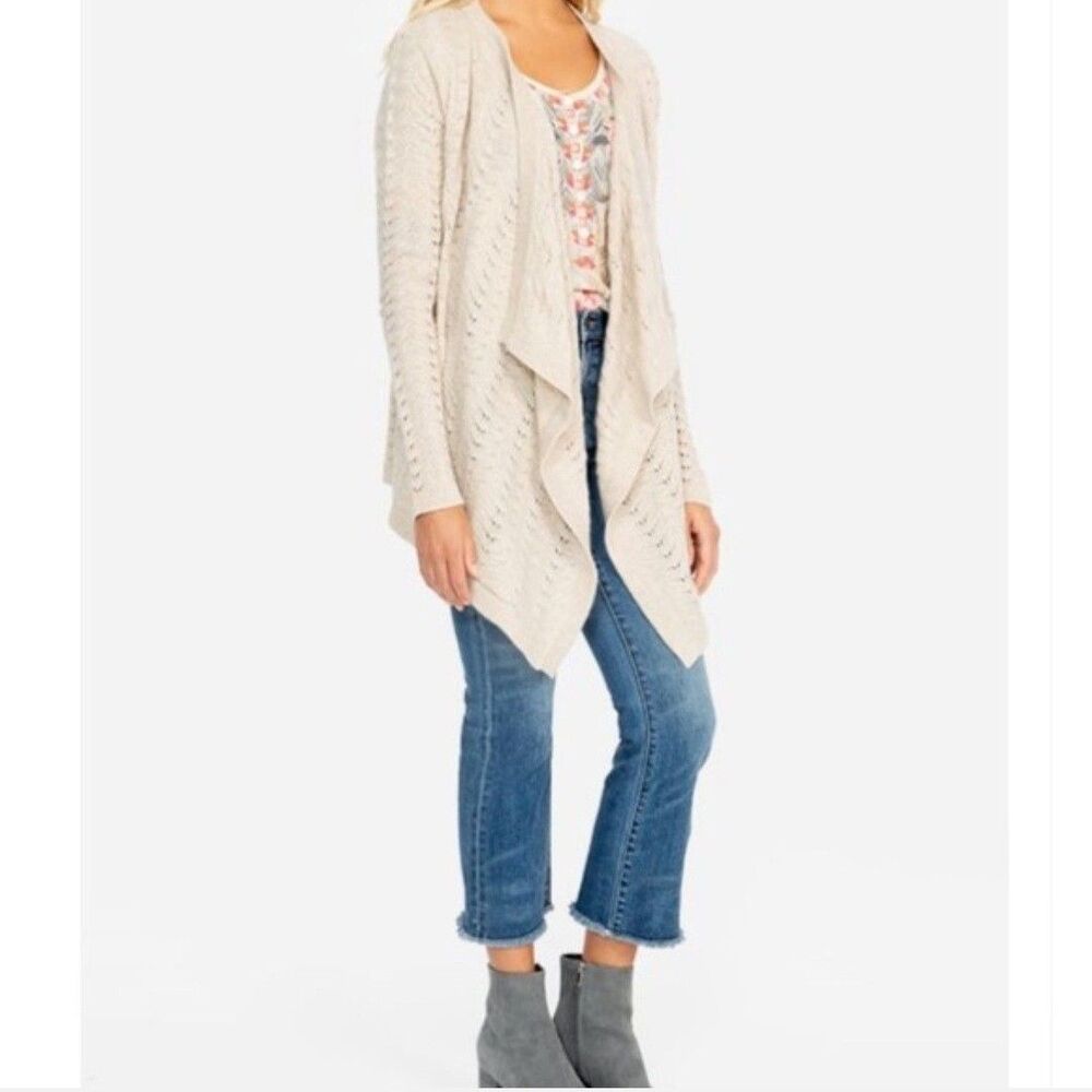 Johnny Was Camille Draped Cashmere Blend Cardigan Cable Knit Beige XS Fairycore
